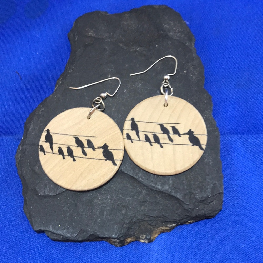 Wood earrings - hand printed